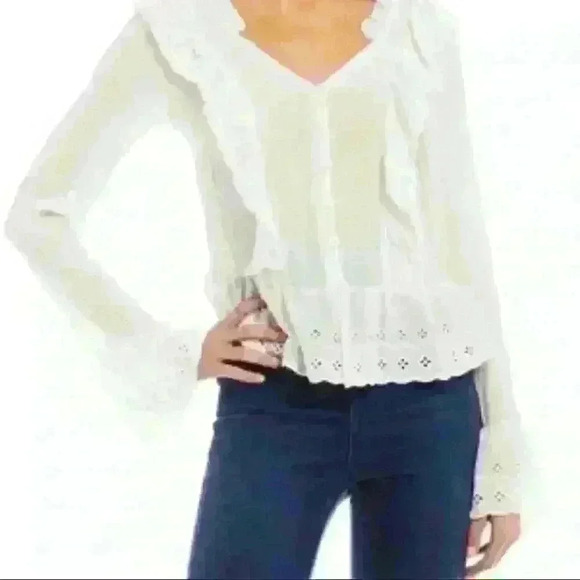 NWT Chelsea & Violet flutter sleeve Embroidery and ruffle trim sz small boho - Picture 1 of 8